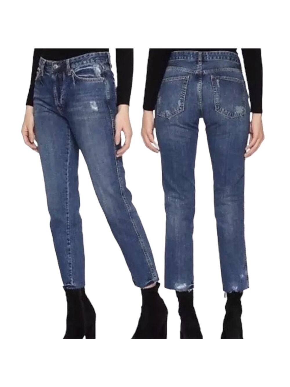 Free People We The Free Size 25 Slim Boyfriend Jeans Distressed Button Fly Crop